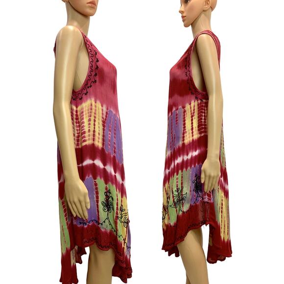 90's Y2K Multi Color Tie Dye Gauze Tent Dress | Fits M/L - Picture 6 of 10